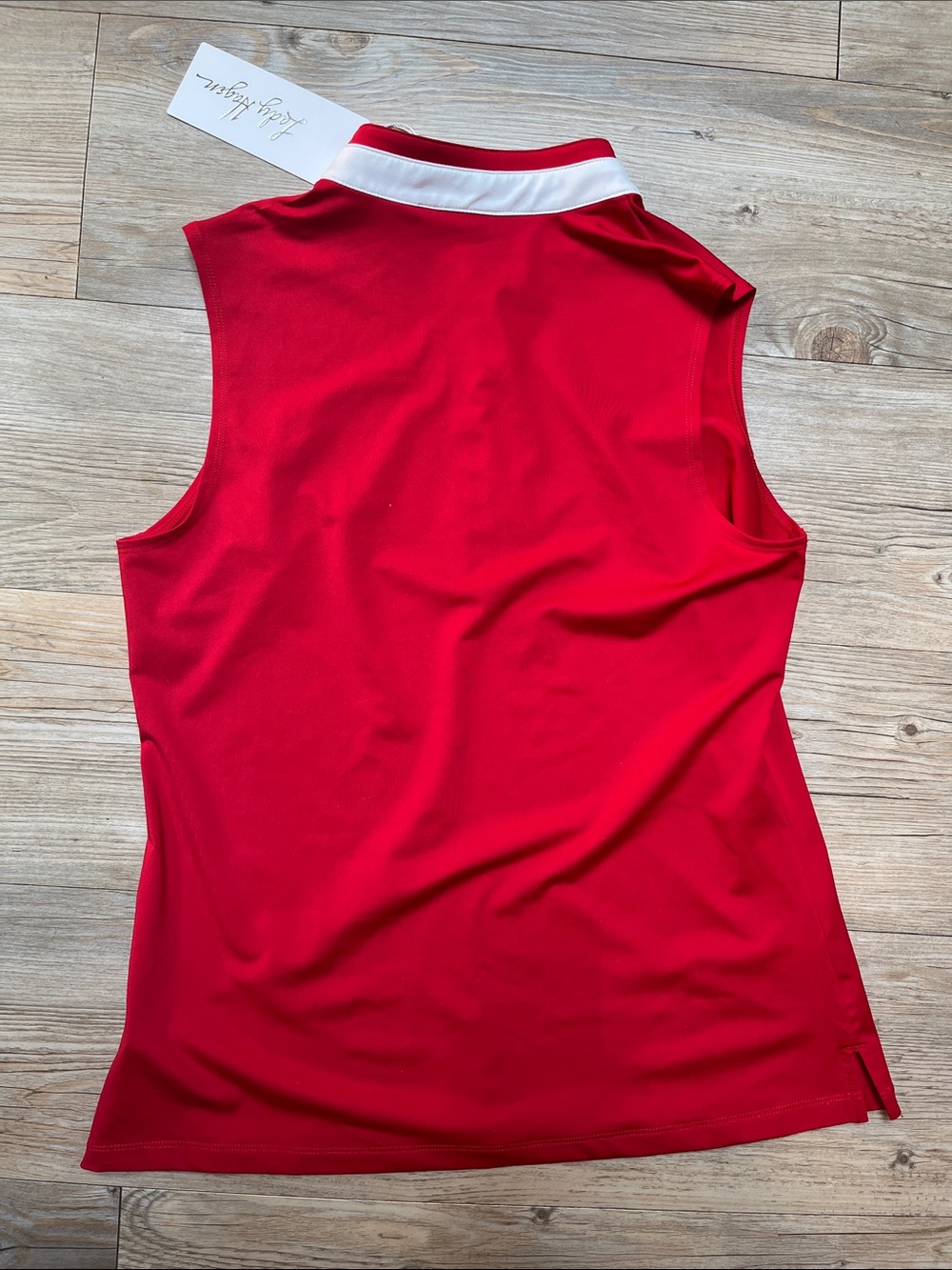 Lady Hagen Red Sleeveless Polo Tank with White Collar - Picture 4 of 4